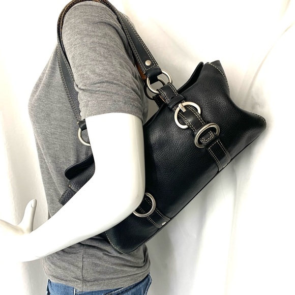 Coach Chelsea Black Pebbled Leather Shoulder Bag Satchel 10134 Purse Turn Lock - Picture 2 of 13